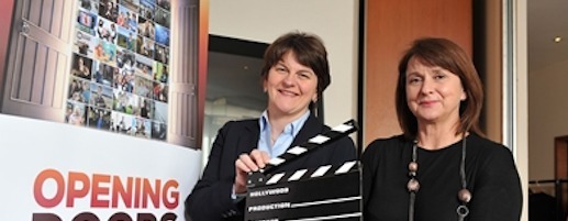 Enterprise Minister Arlene Foster pictured at the launch of NI Screen's Opening Doors strategy with Rotha Johnston, chair, NI Screen in 2014